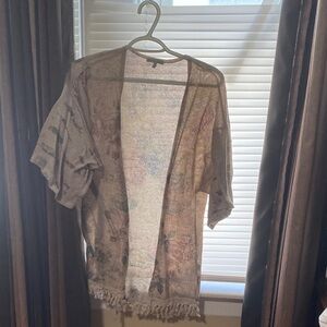 Charlotte Russe Floral Open-Front Cardigan - Beige